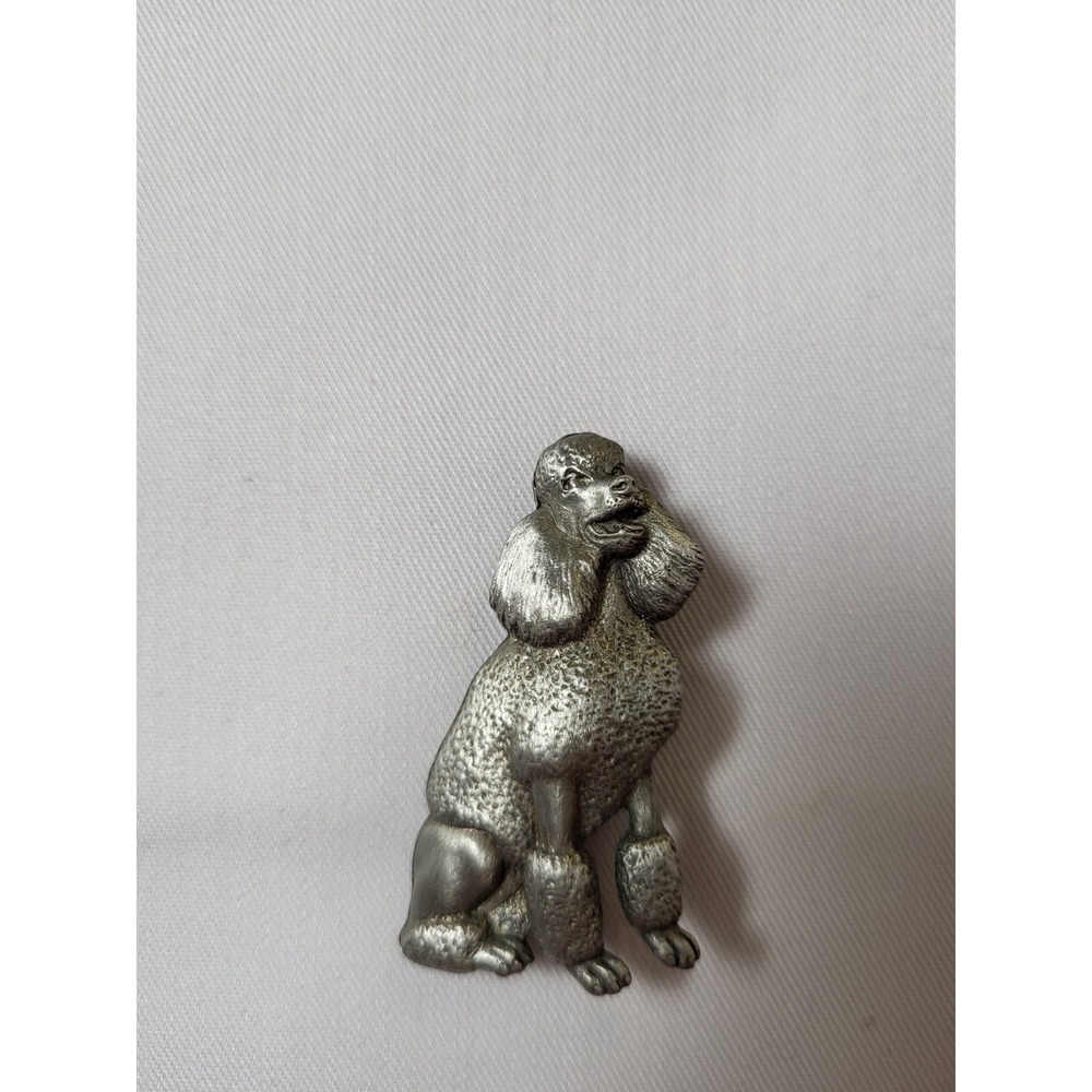 Vintage JJ Jonette Jewelry Poodle Dog Brooch Pin Silver Tone Pewter